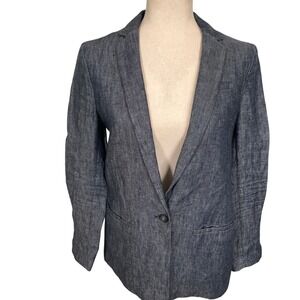 Banana Republic Blazer Women 2 Blue Linen 1 Button Tailored Jacket